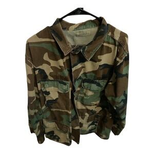 Military Surplus Woodland Camo BDU Jacket Ripstop Field Coat Large Long Mens